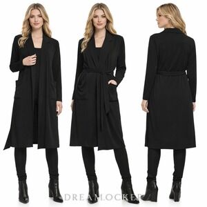 Calvin Klein Womens Black Matte Jersey Tie Front Long Sleeve Dress Large NEW